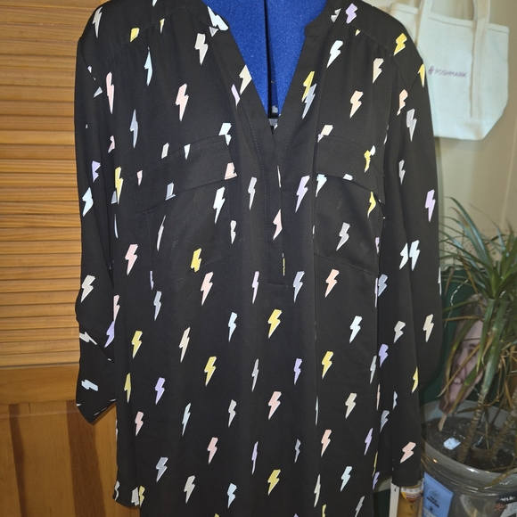 Torrid Black Blouse with Colorful Lightning Pattern - Picture 2 of 5